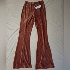 Baevely By Wellmade Copper Ribbed Flare Velvet Trousers